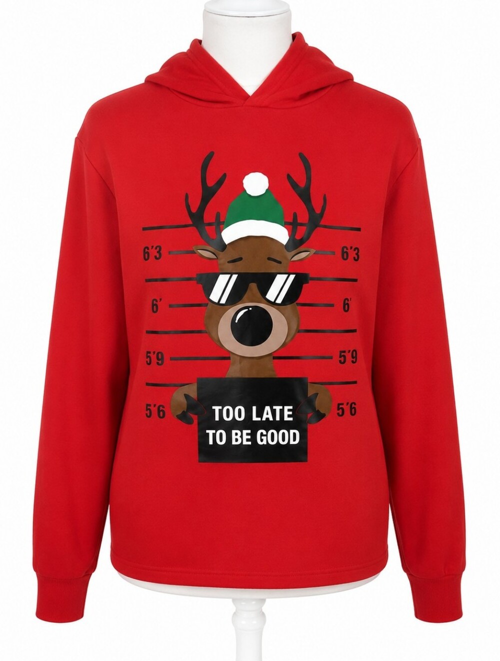 H&M Christmas Reindeer Mugshot Graphic Hoodie Sweatshirt 16/18 Long Sleeves Red